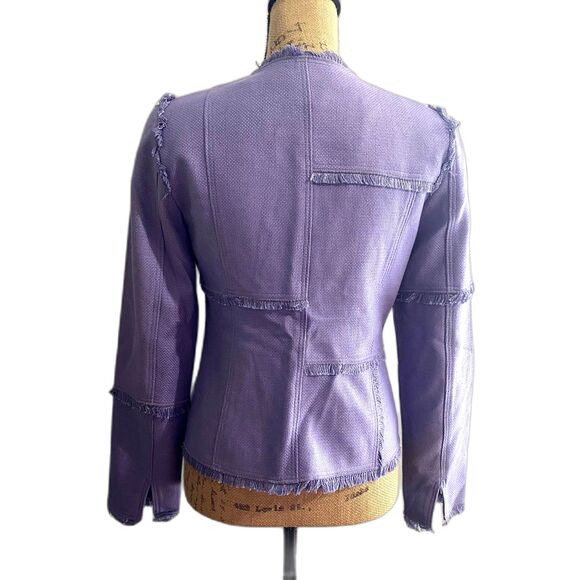 Worth New York Silk Tweed Fringe Jacket Button Front Periwinkle Purple Size 2 - Picture 3 of 5